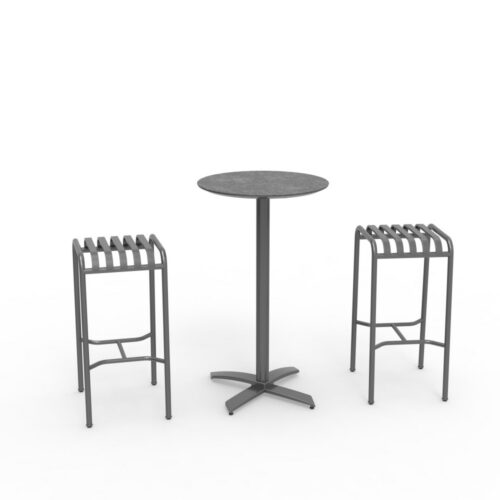 Conjunto comercial de mesa de bar em metal para exterior e bancos sem encosto