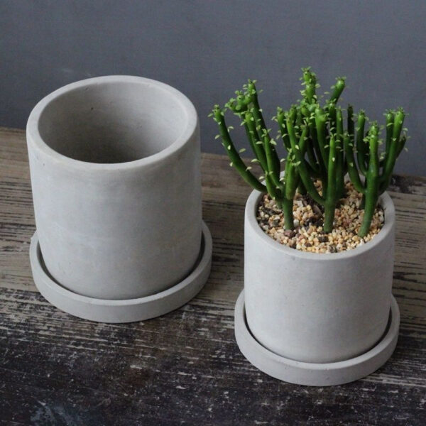 Gray Cylindrical Plant Pots