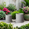 Gray Cylindrical Plant Pots
