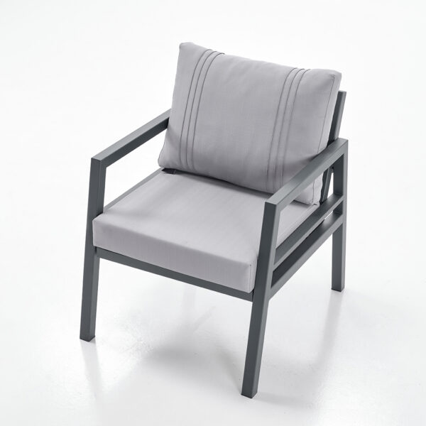 Gray Metal Outdoor Dining Armchair with Cushions Gray Metal Outdoor Dining Armchair with Cushions