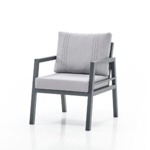 Gray Metal Outdoor Dining Armchair with Cushions