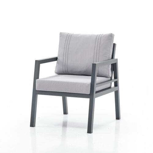 Gray Metal Outdoor Dining Armchair with Cushions