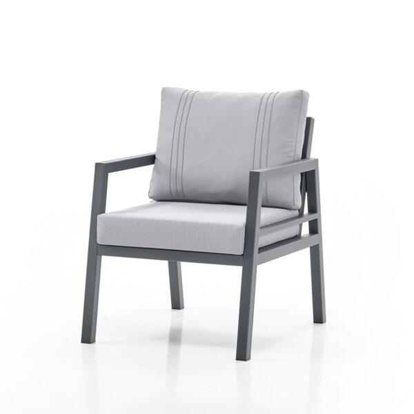 Gray Metal Outdoor Dining Armchair with Cushions Gray Metal Outdoor Dining Armchair with Cushions
