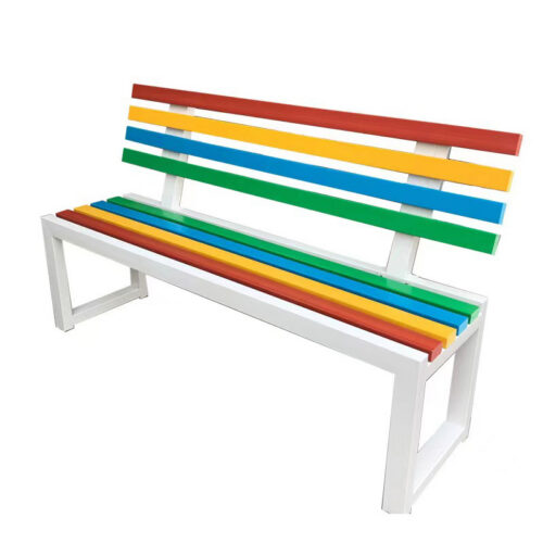 Banco de parque para exterior com ripas multicoloridas