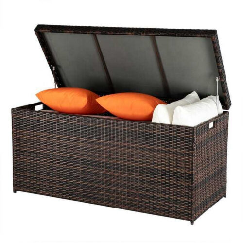 Caja rectangular de mimbre para guardar cojines de terraza Caja rectangular de mimbre para guardar cojines de terraza