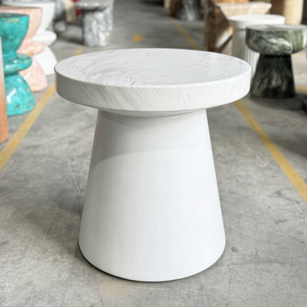 Tavolino da salotto con base rotonda in cemento
