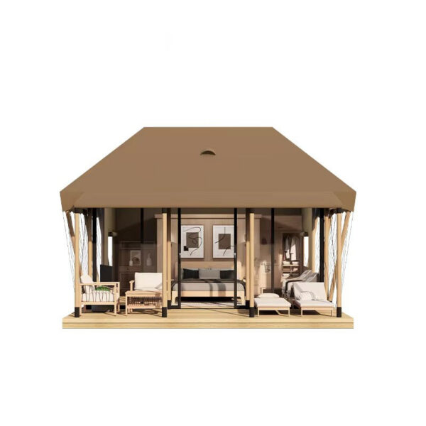 Tente de glamping « Safari » avec véranda couverte pour les acheteurs professionnels Tente de glamping « Safari » avec véranda couverte pour les acheteurs professionnels