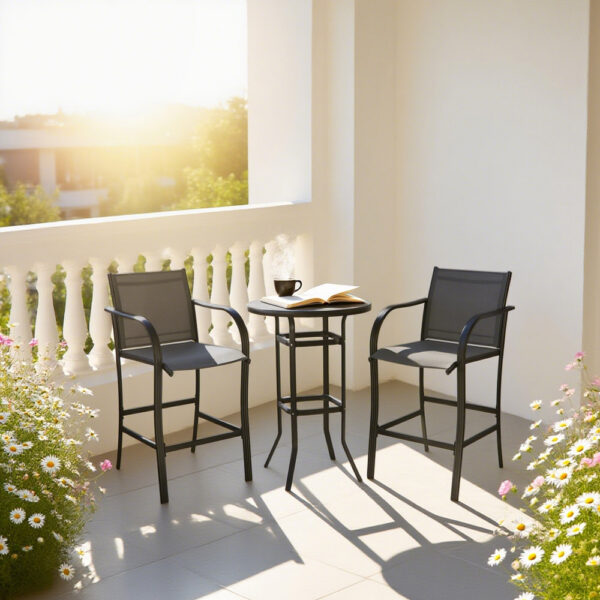 Mesa alta de bistró para terraza y sillas con asiento de malla para compradores mayoristas Mesa alta de bistró para terraza y sillas con asiento de malla para compradores mayoristas