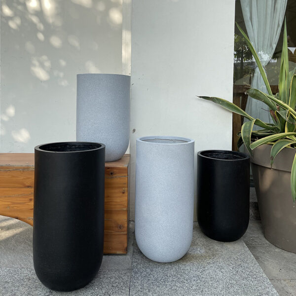 Tall Speckled Gray Cylindrical Planter for Trade Sourcing