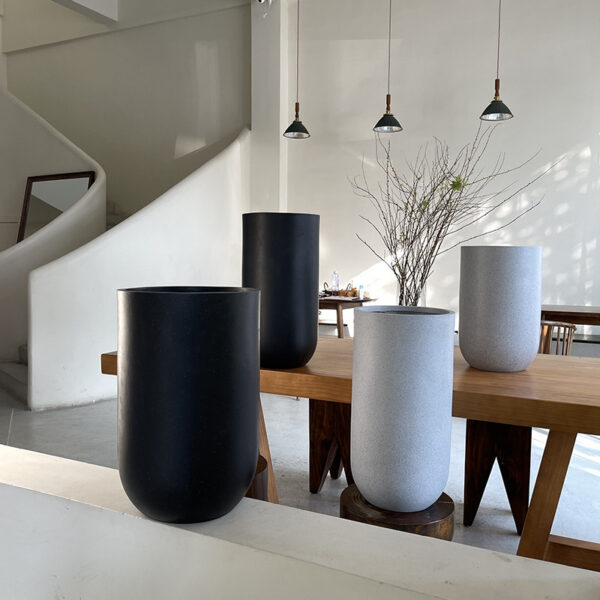 Tall Speckled Gray Cylindrical Planter for Trade Sourcing