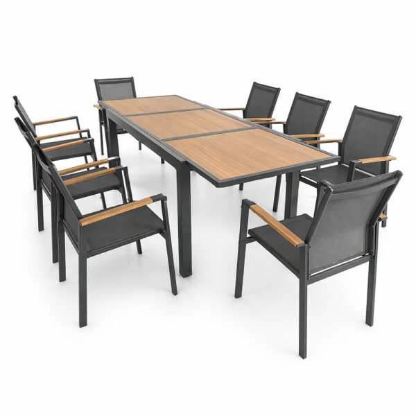 Großhandel: 9-teilige Terrassen-Essgruppen aus Metall mit Sling-Bezug für den Außenbereich Großhandel: 9-teilige Terrassen-Essgruppen aus Metall mit Sling-Bezug für den Außenbereich