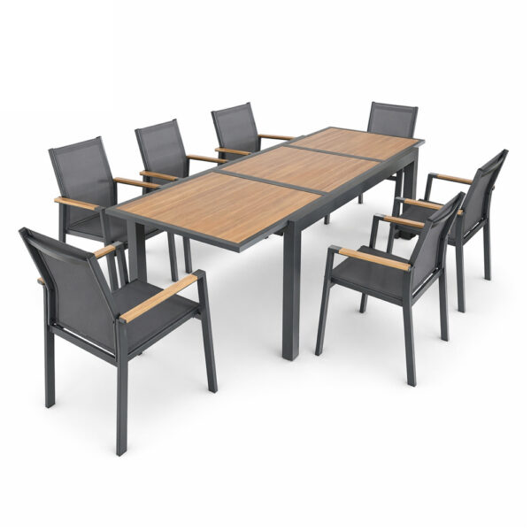 Großhandel: 9-teilige Terrassen-Essgruppen aus Metall mit Sling-Bezug für den Außenbereich Großhandel: 9-teilige Terrassen-Essgruppen aus Metall mit Sling-Bezug für den Außenbereich